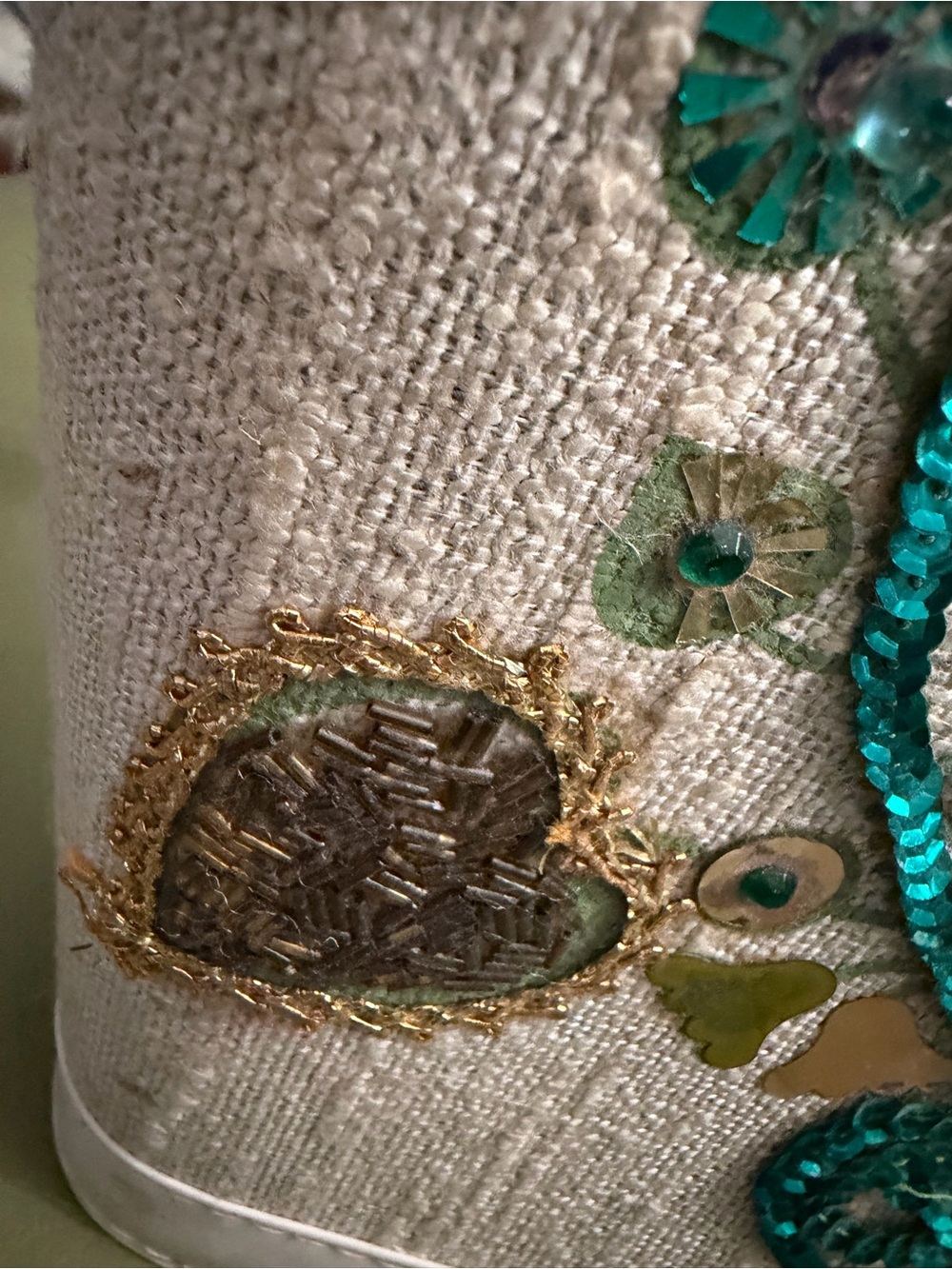 Embroidered White Tote with Teal and Gold Accents - Picture 10 of 12